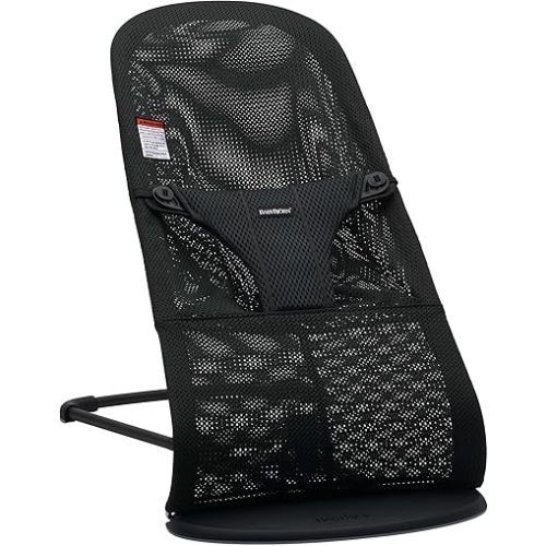 BabyBjörn Bouncer Bliss, Black Frame, Mesh, Black 2-in-1 Adjustable Baby Bouncer Seat and Toddler Chair, Newborn to Toddler (8-29 lbs), 4 Positions, Lightweight & Portable