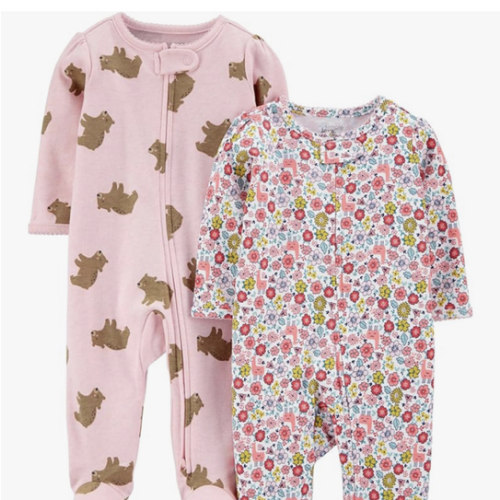 Simple Joys by Carter's Baby Girls' Cotton Footed Sleep and Play, Pack of 2