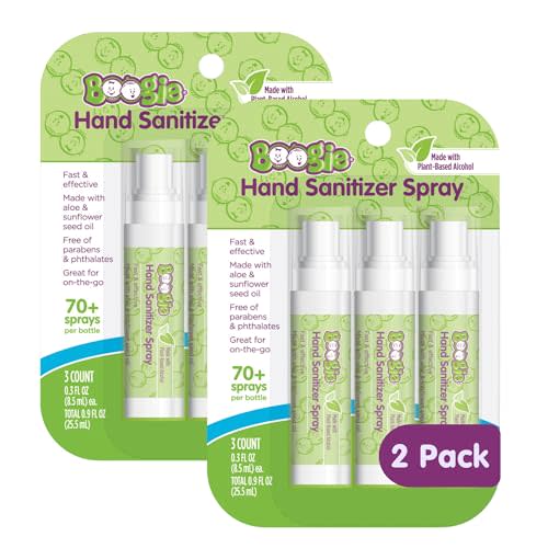 Boogie Kids Hand Sanitizer Spray - 0.3 fl oz (6 Pack) | Plant Based Alcohol - Made With Aloe & Sunflower Seed Oil - 70+ Sprays Per Bottle - Great for Diaper Bags and Backpacks