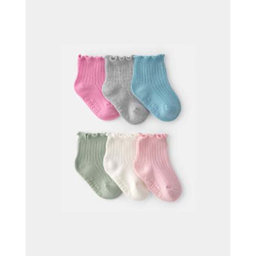 Baby Girl 6-Pack Lettuce Edge Ankle Socks | Carter's