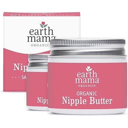 Earth Mama Organic Nipple Butter™ | Nipple Cream Safe for Breastfeeding | Postpartum Essentials for Nursing | Non Lanolin Nipple Cream, 2 fl oz (2-Pk)