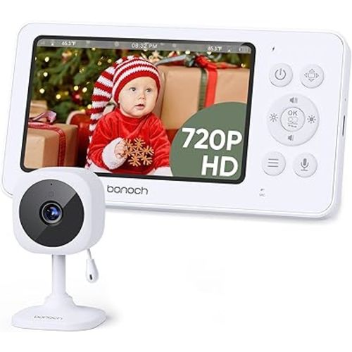 bonoch 4.3" Baby Monitor, 720p Baby Monitor with Camera and Audio, 4000mAh Battery Video Baby Monitor No WiFi, VOX Mode, 2 Way Audio, Auto Night Vision, 2X, 3X, 4X Zoom, Hack Proof