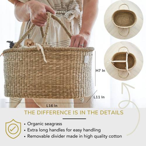 Handmade Baby Diaper Caddy Organizer - Organic Seagrass Diaper Caddy Basket  - Diaper Shower Gift Box - Diaper Storage Caddy