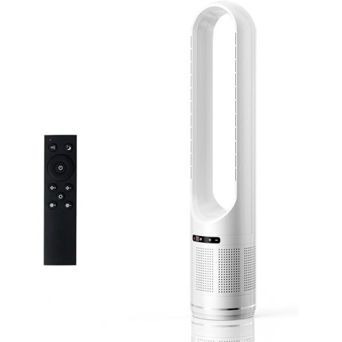 OLIXIS 41" Bladeless Tower Fan with Built-in Air Filter, 80°Oscillating Quiet Fan for Bedroom, 8 Speeds, 8H Timer, Remote Control, LED Display, Easy to Clean, Home & Office, White