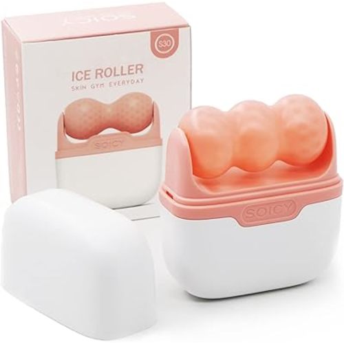 Ice Roller for Face and Eyes - Facial Skin Care Tools with 2 in 1 Face Roller and Travel Case, Self Care Gift for Men Women (Pink)