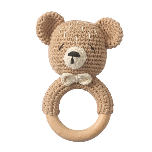 1PC Baby Ratter Toys Wooden Teether Crochet Animals BPA Free Rattle Toy Newborn Amigurumi Teether Baby Rattles For Newborn