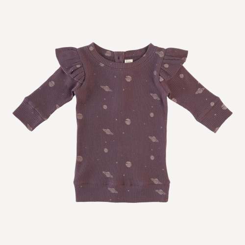 long sleeve ruffle shirt dress | huckleberry planets | organic cotton thermal