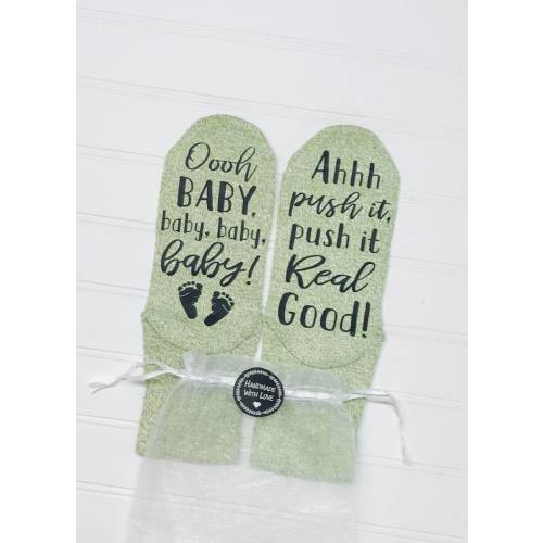 Delivery Socks, Push Socks, Pregnant, Maternity Labor Socks, Oh Baby Baby, Push It Real Good!, Shower Gift, Expectant Mom, OB Socks