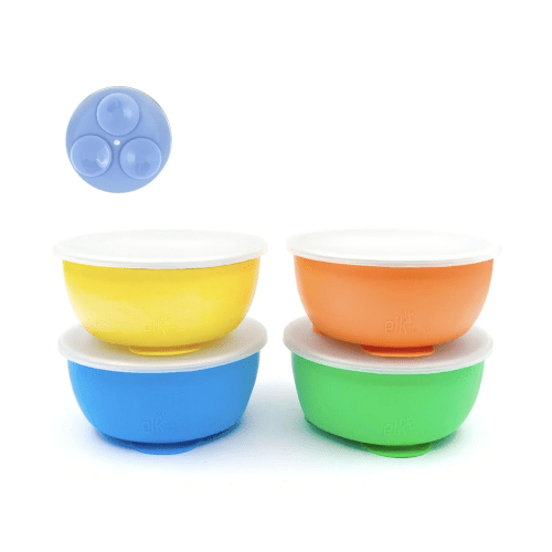 Stainless Steel Bowl with Silicone Suction Sleeve + Lids