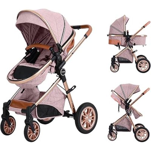 Cochildor DuraFlex 2-in-1 Baby Stroller, Foldable Travel Stroller for Newborn to Toddler, Convertible Stroller with All-Terrain Wheels and UPF 50+ Canopy, Pink