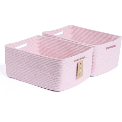 Large Storage Baskets for Shelves, Closet Organizers Bins for Clothes Blanket Towels, Baby Nursery, Toy Baskets Box, Woven Rope Baskets, 17 x 13 x 7.5”, 2 Packs Light Pink