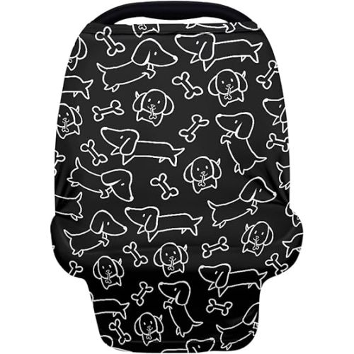 Binienty Dachshund Print Car Seat Cover for Babies Multi Use Nursing Cover for Newborn Boys Girls Soft Breathable Newborn Carrier/Stroller/Shopping Car
