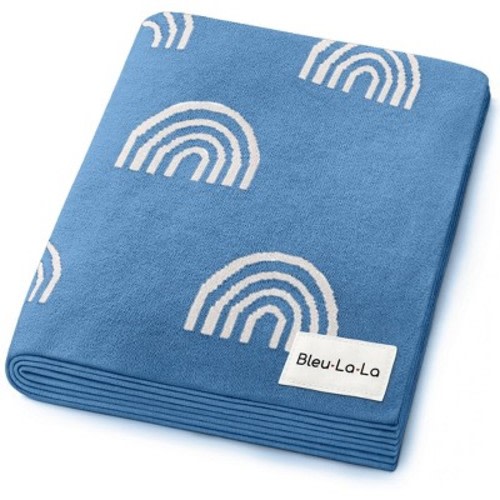 Bleu La La 100% Luxury Cotton Soft Knit Swaddle Baby Blanket for Blanket for Newborns and Infants Boys and Girls - Rainbow - Blue