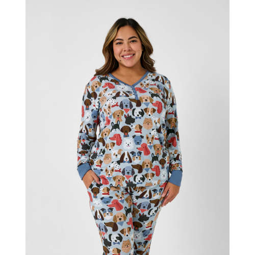 Gray Puppy Parade Women's Long Sleeve Pajama Top – Little Sleepies