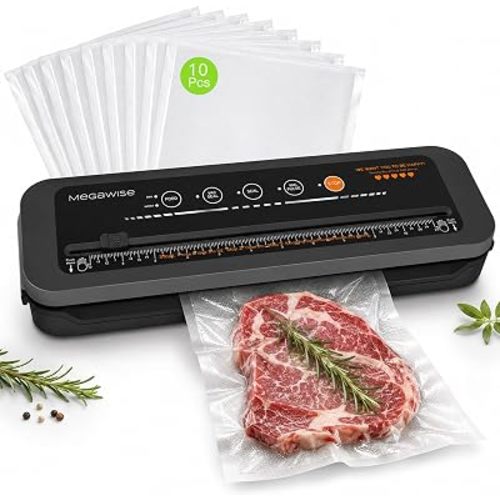MEGAWISE Vacuum Sealer Machine, 80kPa, Built-In Cutter, Dry/Moist
