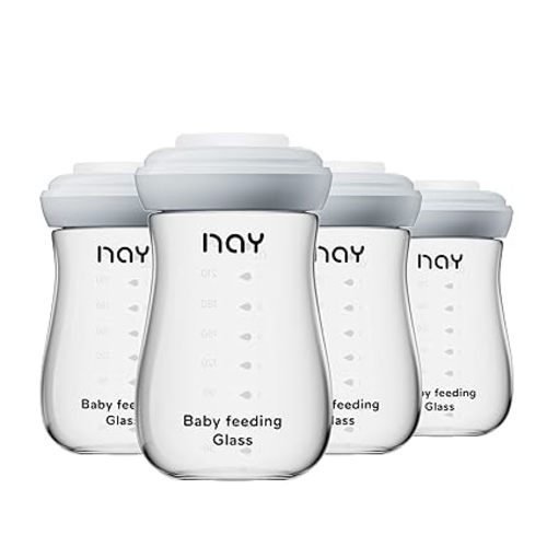 Glass Breastmilk Storage Bottles, 8oz Wide Neck Breast Milk Containers, BPA-Free, Lead-Free, Fits Breast Pumps and Nipples, 4 Pack