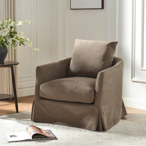 Latitude Run® 32" Wide Down Fill Upholstered Slipcovered Swivel Barrel Armchair & Reviews | Wayfair