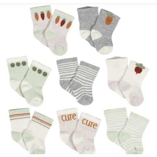 8-Pack Baby Neutral Happy Veggies Jersey Wiggle Proof® Socks