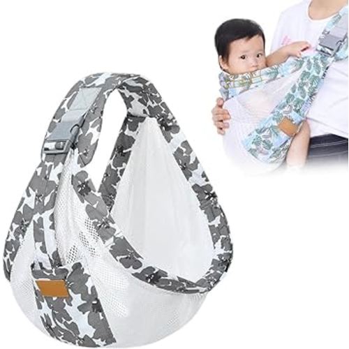 Summer Breathable Baby Carrier - Adjustable 3D Mesh Baby Carrier Wrap with Thick Shoulder Straps and Pocket for Pool Beach（Grey）