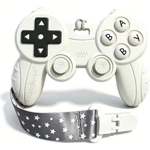 Cool Remote Game Control Teething Toy for Babies 0-6 6-12 Months,Game Controller Teether for Gamer Parents,Baby's First Valentines Day Gifts,Silicone Remote Chew Toys（White