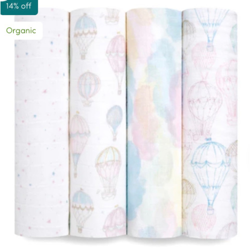 aden + anais | Above the Clouds Organic Muslin Swaddle Blanket 4pk