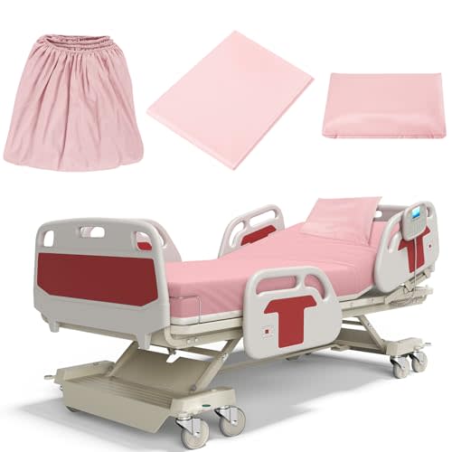 Moukeren 3 Pcs Hospital Bed Sheets Set for Home Nursing Use, Pink