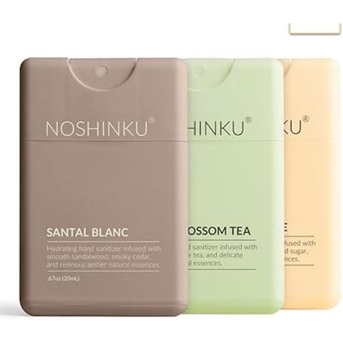 Noshinku - Refillable Hand Sanitizer Discovery Trois 3-Pack, Travel Size Spray with Hydrating Botanical Oils, All Natural Origin Fragrances, Sugarcane Derived Alcohol, No Parabens, No Dyes