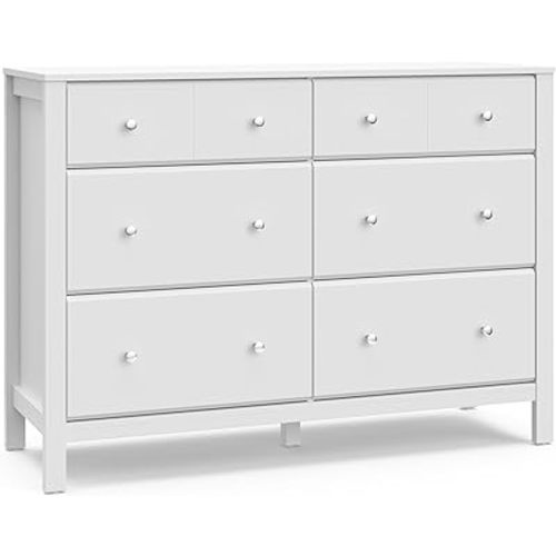 Storkcraft Horizon 6 Drawer Dresser (White) – GREENGUARD Gold Certified Dresser for Nursery & Kids’ Room, Modern Storage with Interlocking Drawer System
