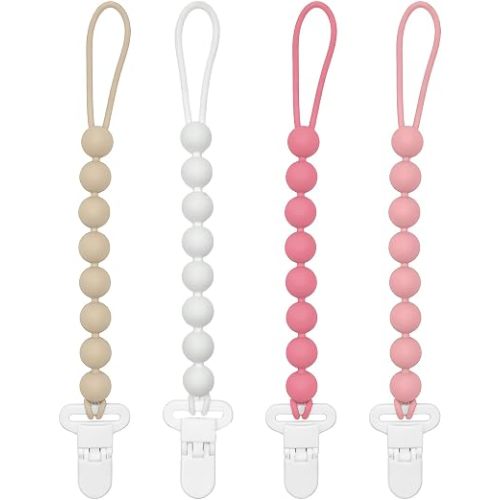 Silicone Pacifier Clip for Baby Girls, Paci Binky Holder 4 Pack