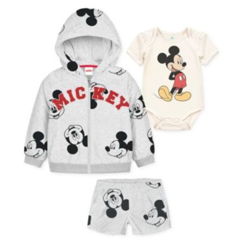 Baby Boys Mickey Mouse Hoodie, Bodysuit & Shorts, 3 Piece Set