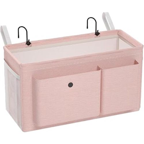 Bedside Caddy Bedside Organizer with Fixed Straps & Water Bottle Holder, Bunk Bed Caddy ideal for Home, Dorm, Hospital, Crib, Versatile Bedside Storage Solution (Pink)