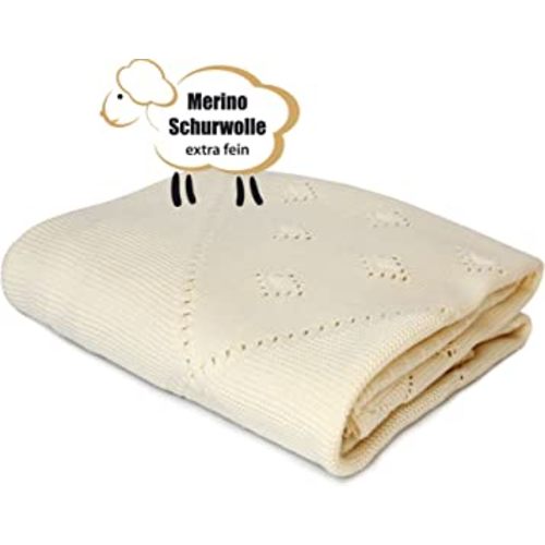 Baby Blanket 100% Organic Extra Fine Merino Wool (35.5 inch x 31.5 inch). Made in Germany.
