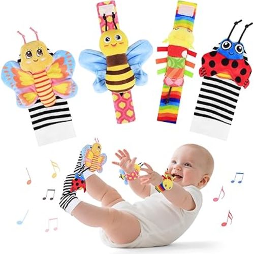 Baby Toys 0-6 Months-Baby Rattles Toy Wrist Rattle Socks and Foot Finder Set Infant Newborn Boys and Girls Essentials Ideal Sensory Toys Shower Gifts for Babies 0-12 Months