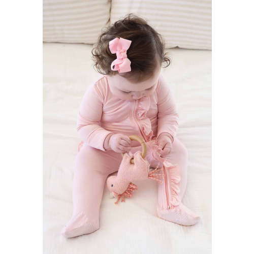 Baby Pink Bamboo Ruffle Zipper Footie