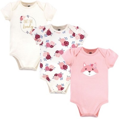 Hudson Baby Infant Girl Cotton Bodysuits 3pk, Lovely Fox, Size: 9-12 months