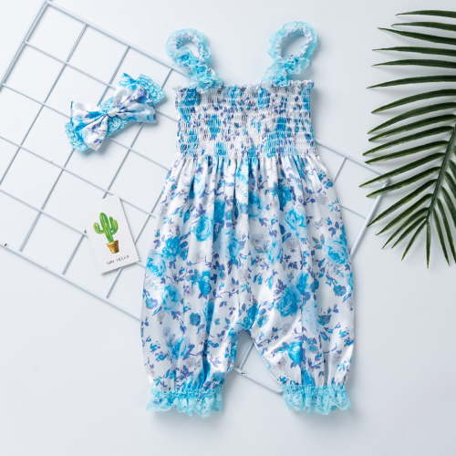Shldybc Newborn Baby Girls Clothes Flower Print Jumpsuit Cute Bloomers Romper Playsuit Headband Outfits