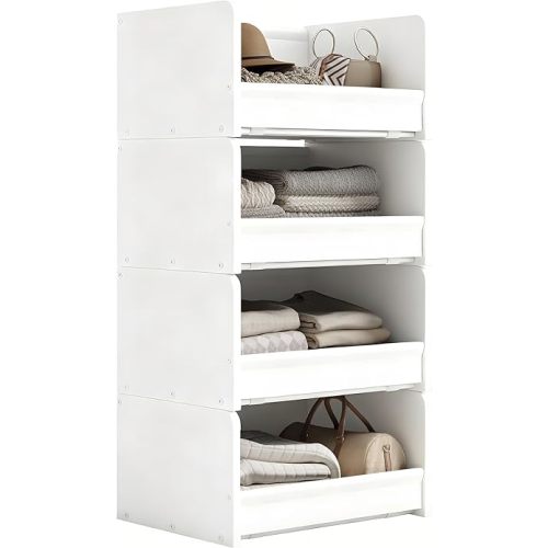 4-Tier Stackable Closet Organizer and Storage Stackable Shelves – Heavy-Duty Darwers Wood & Metal, Easy Assembly, Space-Saving Vertical Storage for Bedroom, Closet, Patent Design