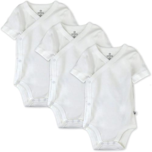 HonestBaby 3 Pack Short Sleeve Side Snap Kimono Bodysuit 100% Organic Cotton for Infant Baby Boys, Girls, Honestly Pure White, 6-9 Months