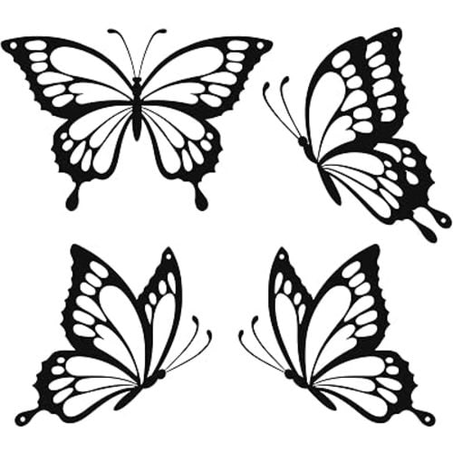 PoYang 4 Pieces Metal Butterfly Wall Decor - Butterflies Metal Wall Art for Living Room Dining Room Bedroom Bathroom Kitchen | Black | Lightweight | Cute and Modern | Easy to Install