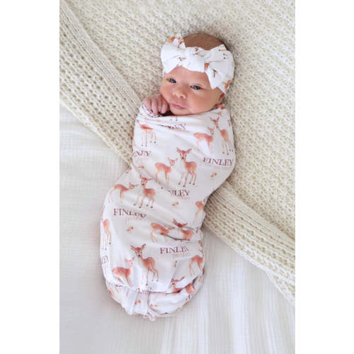 Friendly Fawns Personalized Swaddle Blanket | Caden Lane