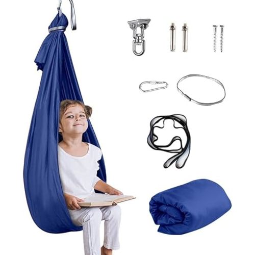 Aokitec Therapy Swing for Kids with Special Needs (Hardware Included) Snuggle Swing Cuddle Indoor Outdoor Adjustable Hammock for Children with ADHD, Asperger, Sensory Integration (Midnight Blue)