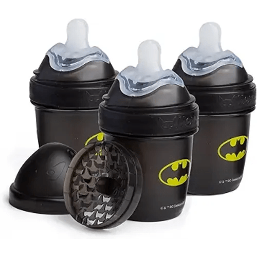 Herobility Anti-Colic Baby Bottles 5 oz / 140 ml – Pack of 3 Newborn Baby Bottles, Slow Flow Plastic Bottles, Breast-Shaped Teat for Breastfed Babies, Small Baby Bottles, Swedish Design, Batman