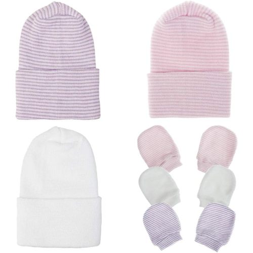 Baby Caps and Mittens Newborn Hospital Beanie Hats No Scratch Gloves Soft Babies Gift Set for Boys Girls