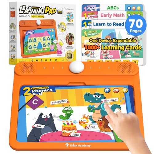 Think Academy Interactive Electronic Learning Pad - Learn-to-Read System with 70 Sound Pages, Card-Insert for Alphabet, Words, Numbers, Music, Learning Activities for Kids 3-5 Years Old