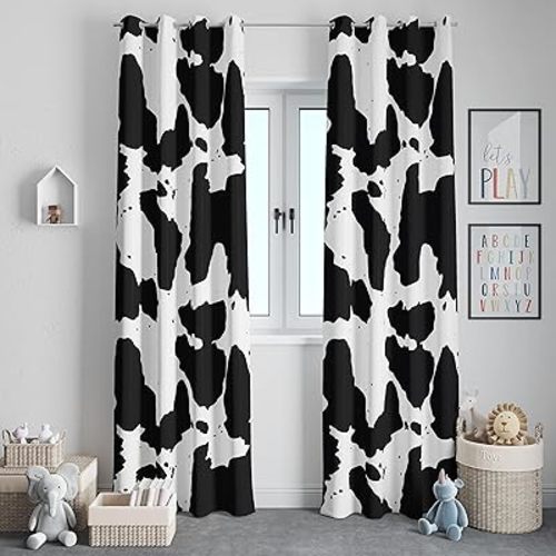 Tritard Cow Print Room Darkening Curtains 2 Panels with Grommets Western Animal Black and White Theme Window Drapes Decor for Living Room Bedroom Nursery Guest Room,52 x 84 inches