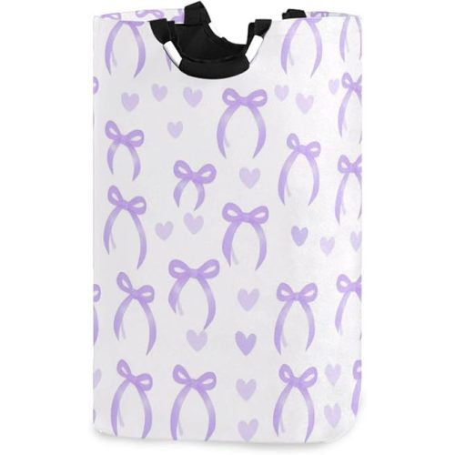 Purple Bow Love Laundry Basket, Portable Dirty Clothes Hamper for Laundry, Oxford Cloth Collapsible Storage Basket Bin with Handles for Laundry, Dorm, Bathroom