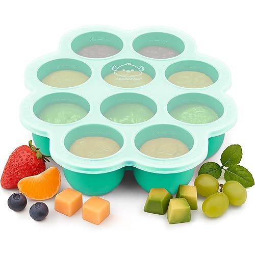 KeaBabies Silicone Food Freezer Trays with Lid, 2oz x 10 Pods Baby Food Storage Containers, Easy Puree Meal Prep, Breast Milk Silicone Freezer Molds, Dishwasher,Microwave Safe,BPA-Free(Alpine Green)