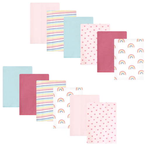 Luvable Friends Hudson Baby Flannel Burp Cloths 12pk, Sweet Rainbow