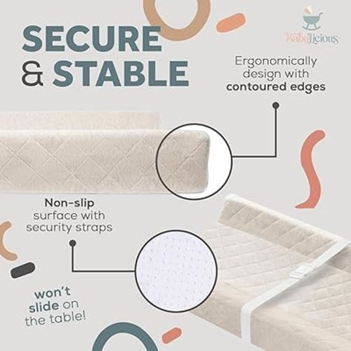 Contoured Baby Changing Pad – Waterproof & Breathable Diaper Changing Pad | Removable Washable Cover, Non-Slip Base & Safety Strap | Standard Size for Dresser & Changing Table Pads