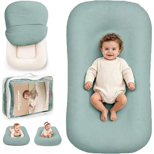 Infant Support Cushion - Soft Cotton Baby Support Cushion for 0-24 Months, Portable Tummy Time Mat for Home and Travel, Supervised Play Cushion, Baby Registry Gift (Includes Removable Slate Cover)